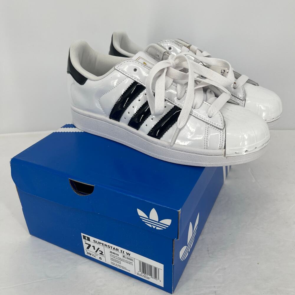 Adidas Originals Superstar II Shell Toe Womens 7.5 White Black Patent NIB